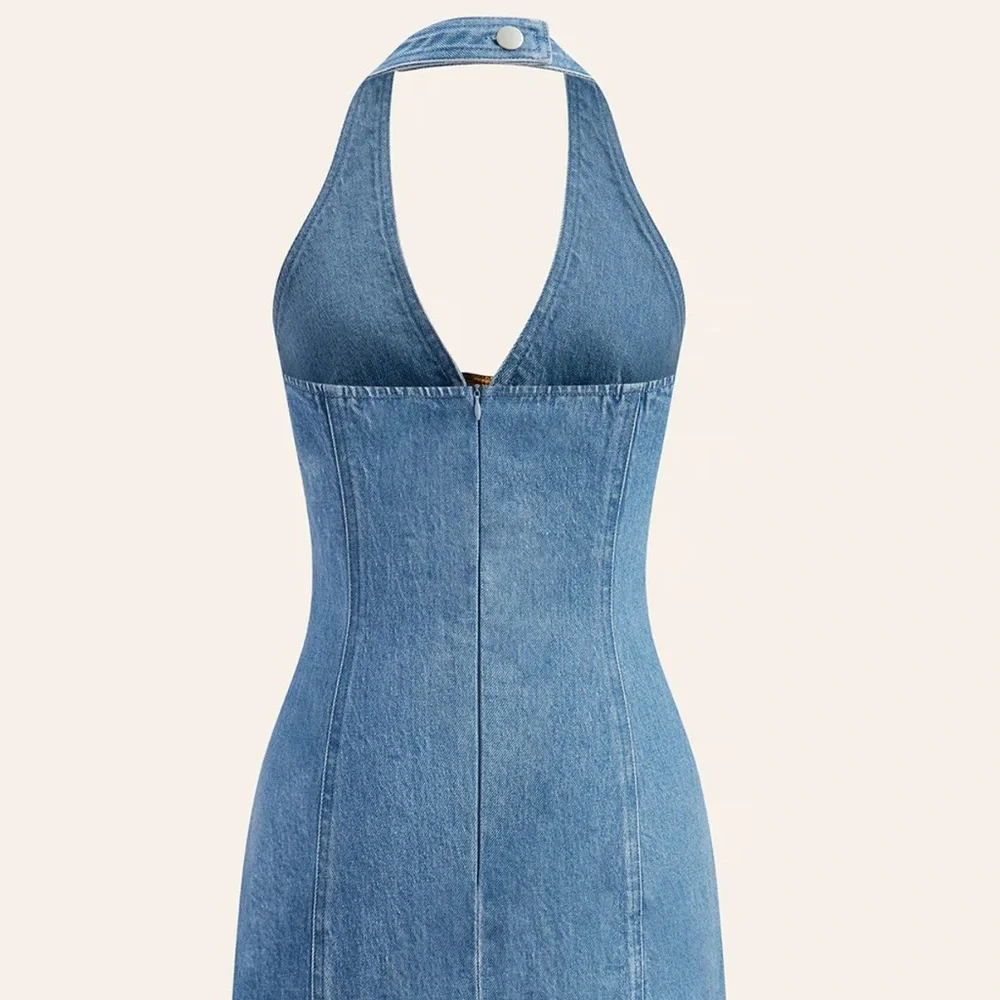 Commense Halter Neck Buckle Detail Denim Dress - Picture 8 of 9